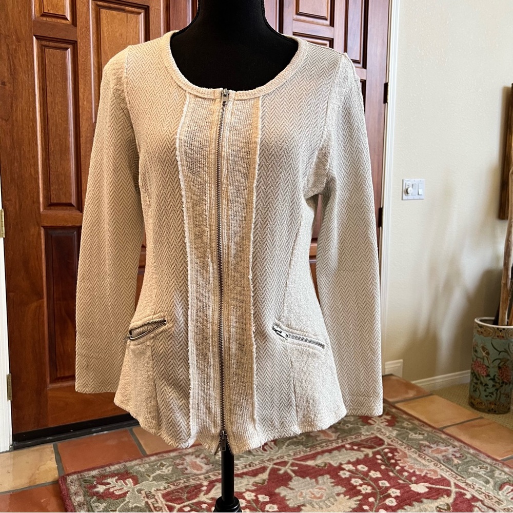 Vintage Jude  Gray Beige Zip Front Sweater Jacket Size Small